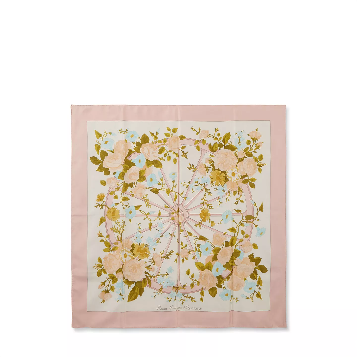 HERMES PINK & MULTICOLOR 'ROMANTIQUE' SILK SCARF 90